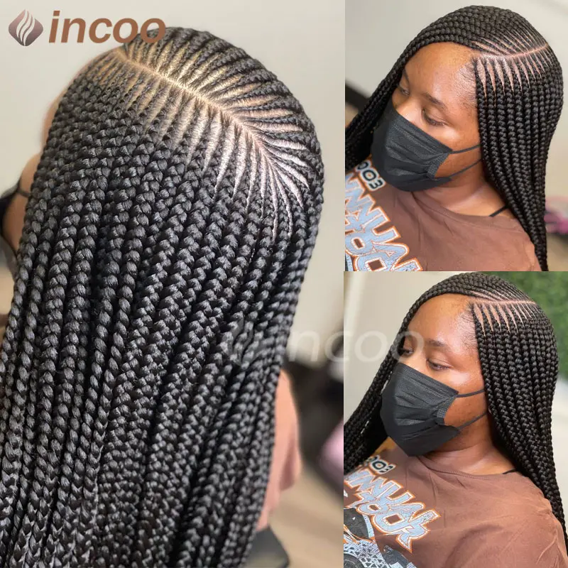 Synthetic Cornrow Braided Wig for Black Women Full Lace front Wig 36 Inch Jumbo Box Braids Wigs Lace Front Knotless Braiding Wig