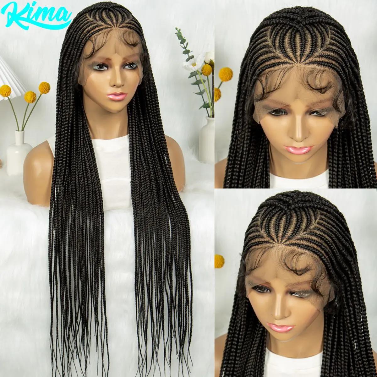 36Inch Cornrow Braided Wigs Box Braids Wig Synthetic Full Lace  Braided Wig for Black Women Blended Lace Front Braiding Hair Wig