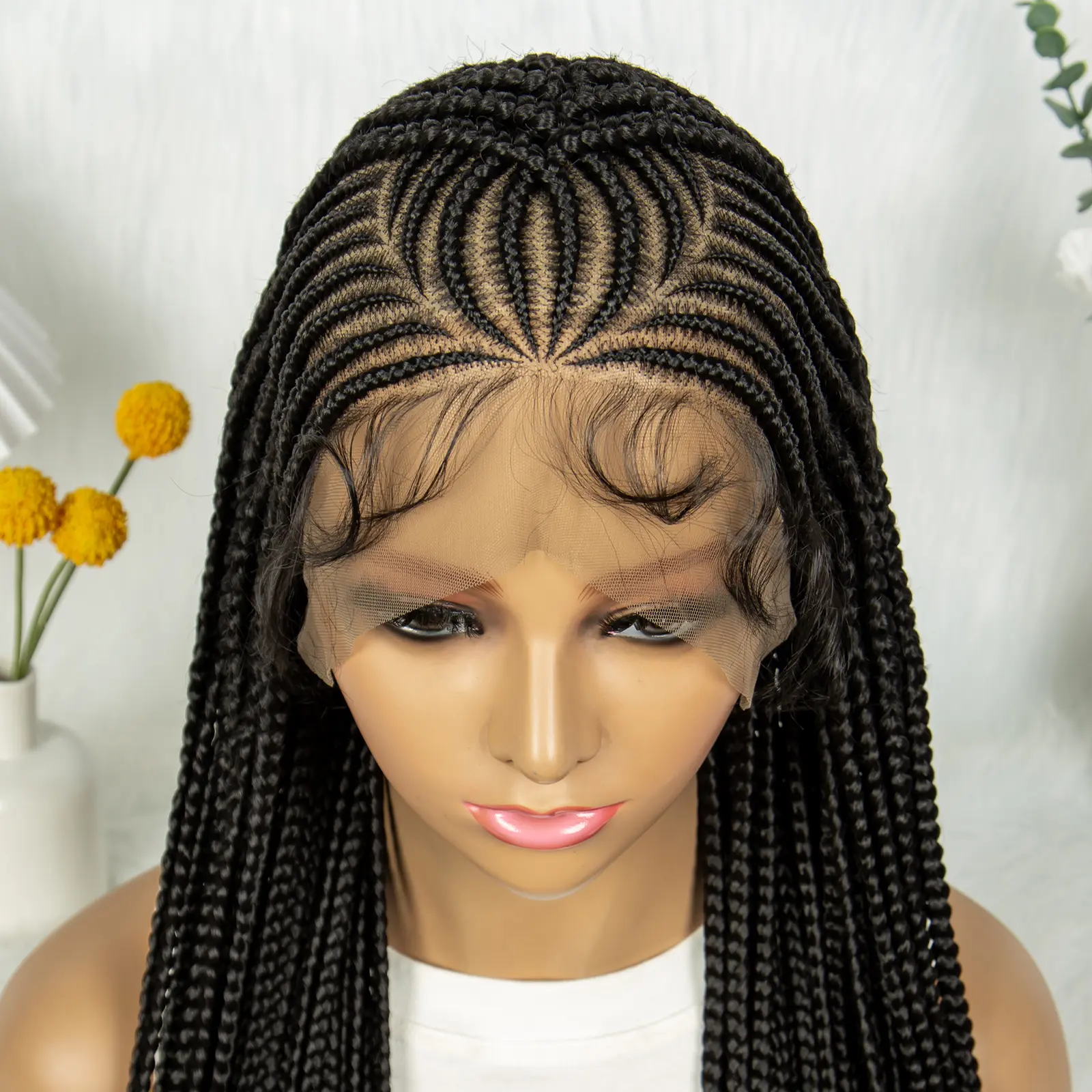 36Inch Cornrow Braided Wigs Box Braids Wig Synthetic Full Lace  Braided Wig for Black Women Blended Lace Front Braiding Hair Wig