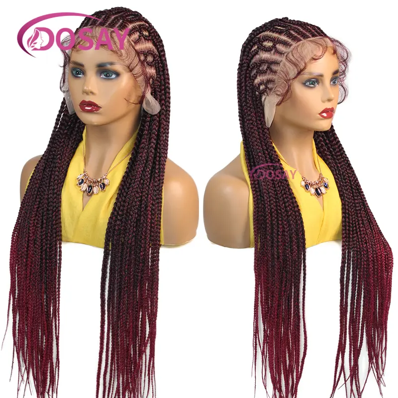 36" Synthetic Braided Wigs for Black Women Full Lace Wigs Knotless Box Braidng Wig with Baby Hair Cornrow Braids Lace Wigs