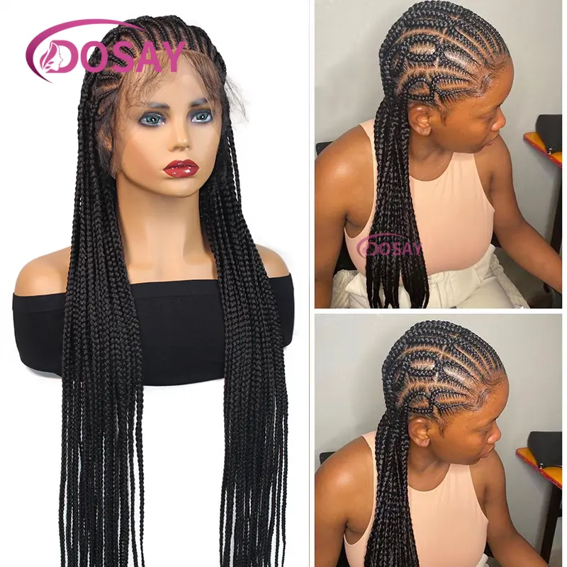 36" Synthetic Braided Wigs Full Lace Wig For Black Women Knotless  Box Braids Wig With Baby Hair Cornrow Braids Lace Wigs