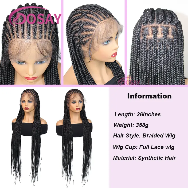 36" Synthetic Braided Wigs Full Lace Wig For Black Women Knotless  Box Braids Wig With Baby Hair Cornrow Braids Lace Wigs