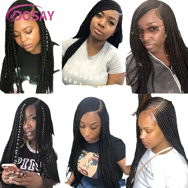 Synthetic Full Lace Front Wig Cornrow Double Braided Wigs For Black Women Box Side Part Braided Lace Wig Faux Locs Braids Wigs
