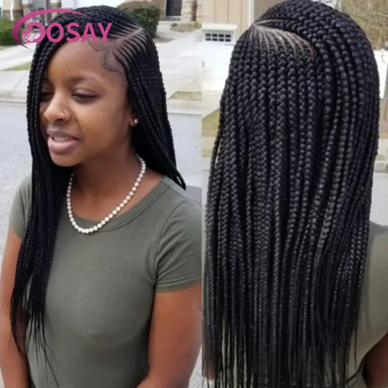 Synthetic Full Lace Front Wig Cornrow Double Braided Wigs For Black Women Box Side Part Braided Lace Wig Faux Locs Braids Wigs