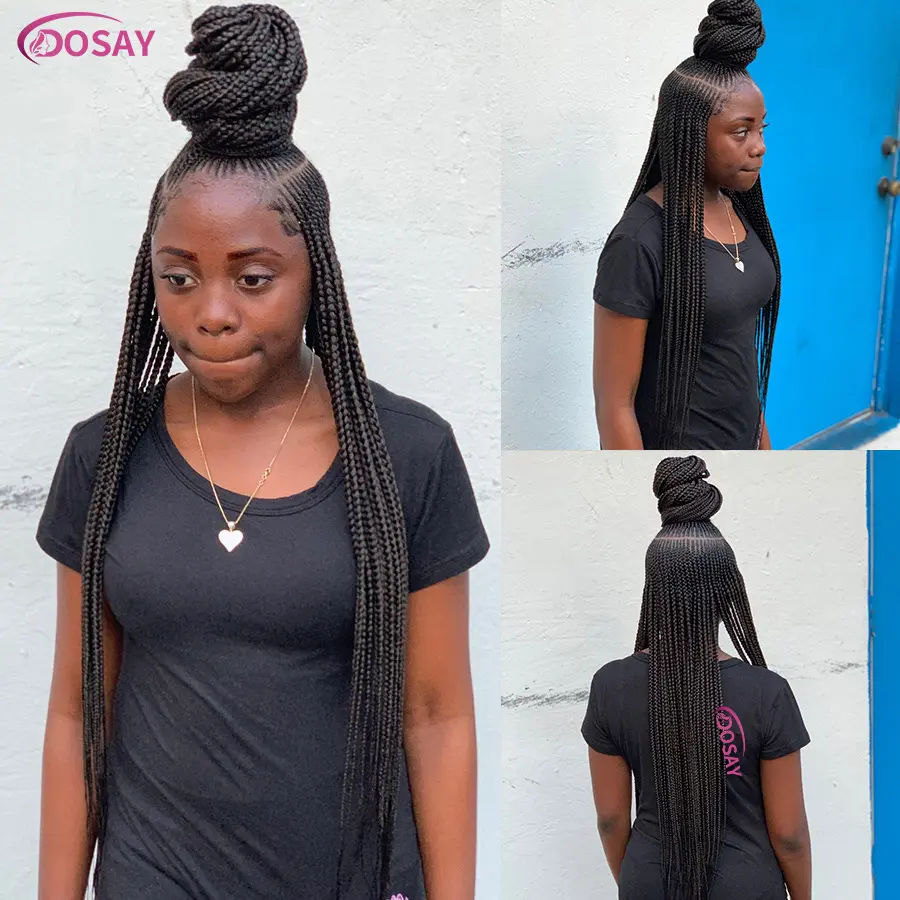 36 Inches Synthetic Full Lace Wig For Black African Women Cornrows Braided Wig Knotless Box Braids Wig Goddess Side Part Braids