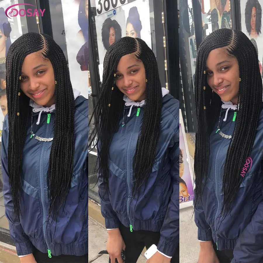 36 Inches Synthetic Full Lace Wig For Black African Women Cornrows Braided Wig Knotless Box Braids Wig Goddess Side Part Braids