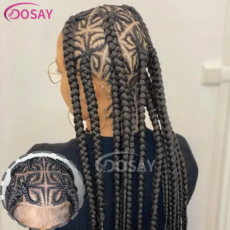 Synthetic 36" Corncow Braided Wigs Full Lace Front Wigs Jumbo Knotless Braids Wig For Women Faux Locs Butterfly Shaped Braid Wig