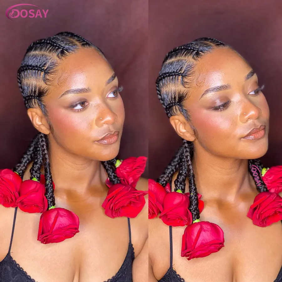 Summer Synthetic Tribal Cornrow Braided Wigs Full Lace Wigs For Women Girls Pigtails Jumbo Knotless Box Braided Lace Front Wigs