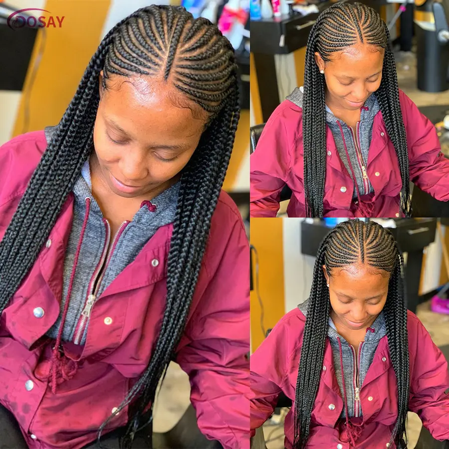Synthetic Fulani Full Lace Braided Wigs Cornrow Braids Wigs With Baby Hair 32'' Red Burgundly Knotless Box Braid For Black Women