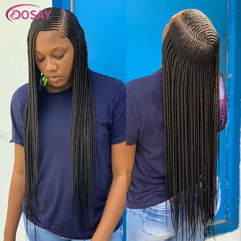 36 Inches Synthetic Full Lace Wig For Black African Women Cornrows Braided Wig Knotless Box Braids Wig Goddess Side Part Braids