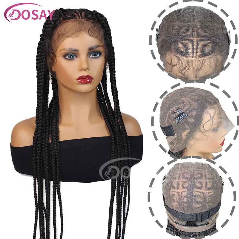 Synthetic 36" Corncow Braided Wigs Full Lace Front Wigs Jumbo Knotless Braids Wig For Women Faux Locs Butterfly Shaped Braid Wig