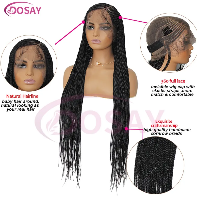 36 Inches Synthetic Full Lace Wig For Black African Women Cornrows Braided Wig Knotless Box Braids Wig Goddess Side Part Braids