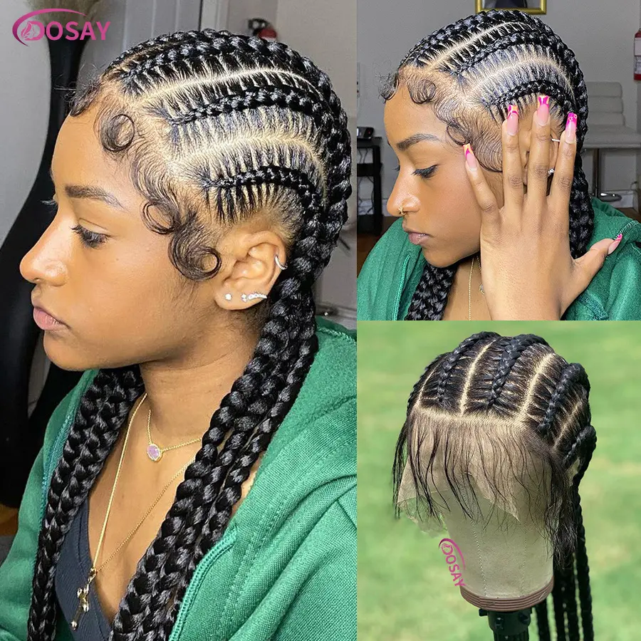 Summer Synthetic Tribal Cornrow Braided Wigs Full Lace Wigs For Women Girls Pigtails Jumbo Knotless Box Braided Lace Front Wigs