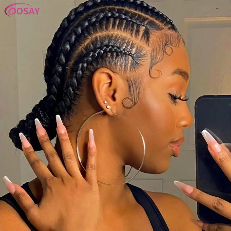 Summer Synthetic Tribal Cornrow Braided Wigs Full Lace Wigs For Women Girls Pigtails Jumbo Knotless Box Braided Lace Front Wigs