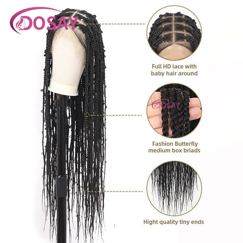 36" Butterfly Synthetic Braided Wigs Full Lace Front Wigs For Black Women African Braiding Hair Goddess Locs Box Braids Wigs