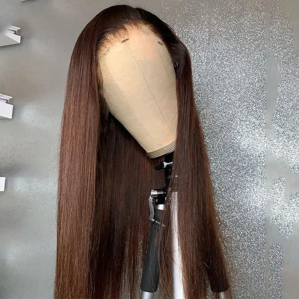180Density Brown Silky Straight 26 inch Soft Long Lace Front Wig For Women With BabyHair Preplucked Natural Hairline