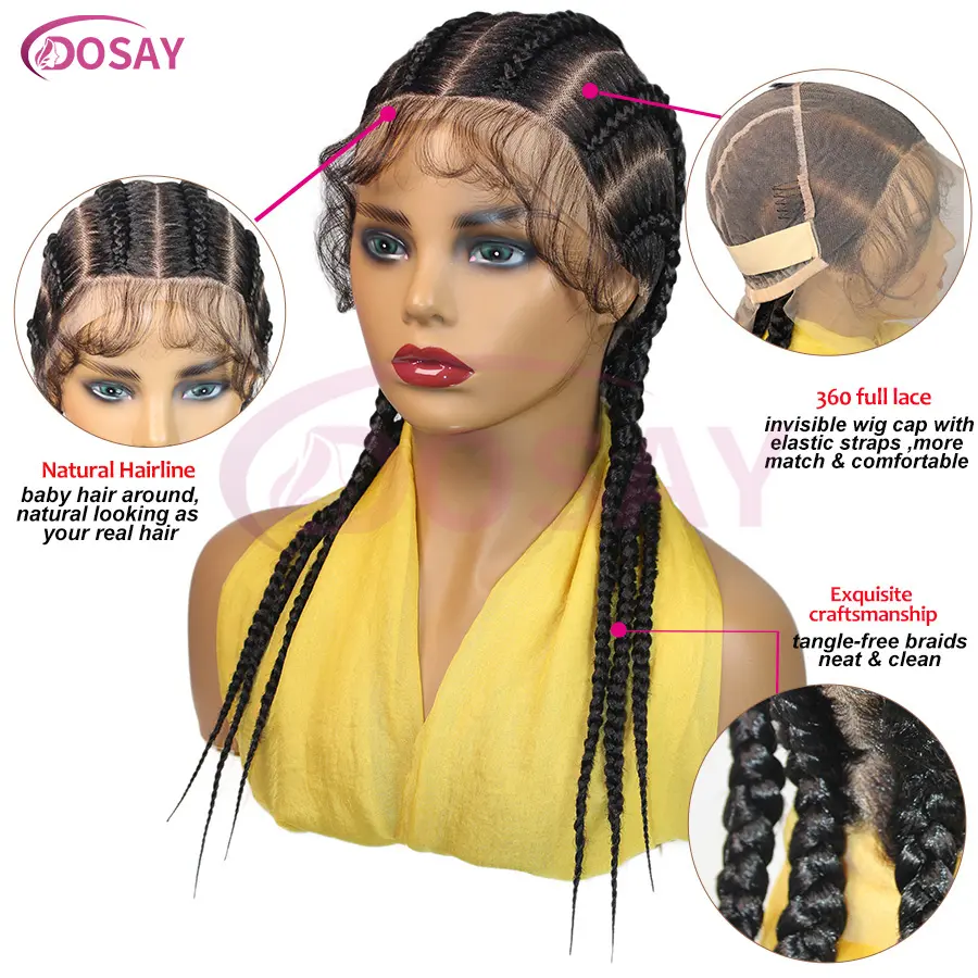 Summer Synthetic Tribal Cornrow Braided Wigs Full Lace Wigs For Women Girls Pigtails Jumbo Knotless Box Braided Lace Front Wigs