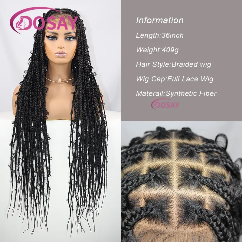 36" Butterfly Synthetic Braided Wigs Full Lace Front Wigs For Black Women African Braiding Hair Goddess Locs Box Braids Wigs
