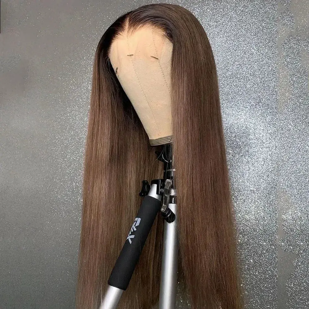 180Density Brown Silky Straight 26 inch Soft Long Lace Front Wig For Women With BabyHair Preplucked Natural Hairline