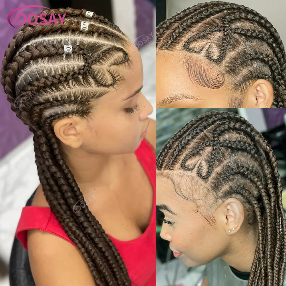 Full Lace Heart Cornrow Braided Wigs Synthetic Knotless Box Braids Wig for Women Style Braided Wig for Daily Use