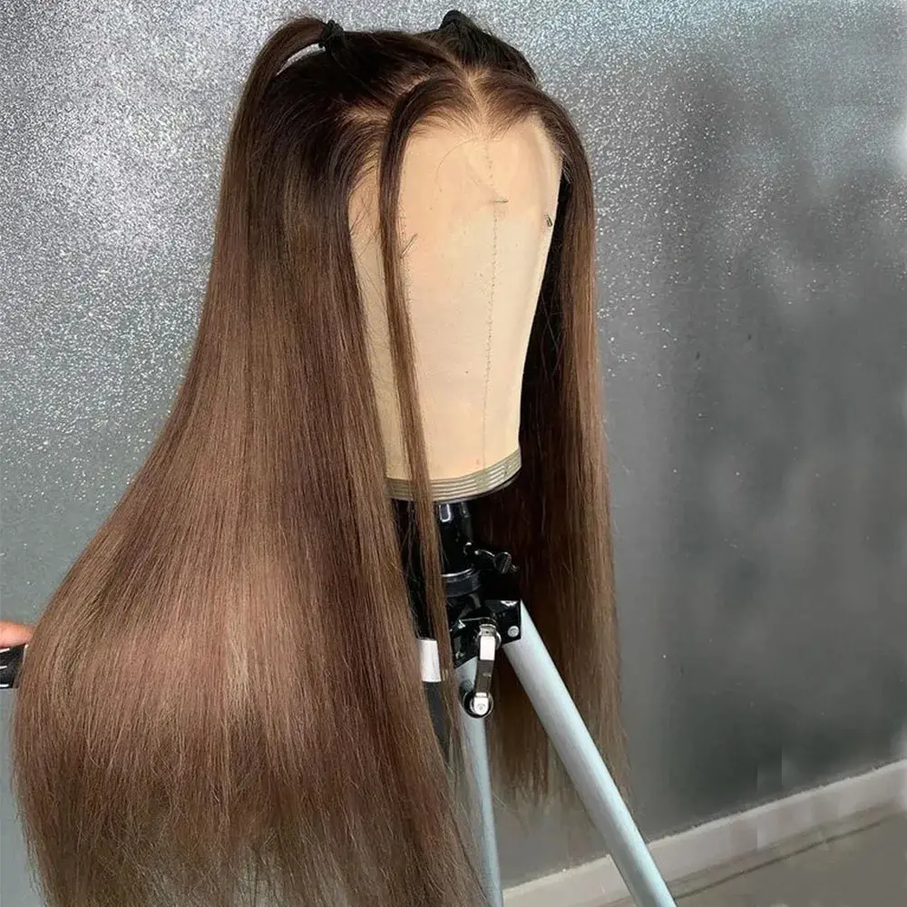 180Density Brown Silky Straight 26 inch Soft Long Lace Front Wig For Women With BabyHair Preplucked Natural Hairline