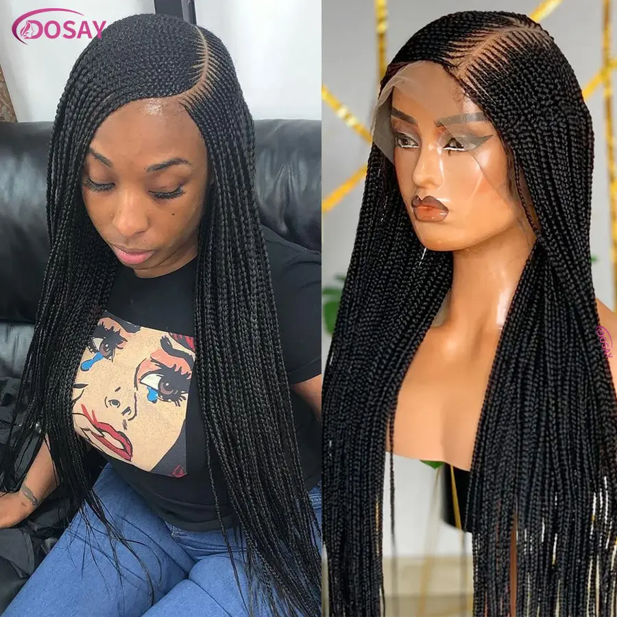 Synthetic Burgundy Braided Wigs Full Lace Front Wig Cornrow Braids With Baby Hair Side Part Knotless Box Braided Wigs For Women