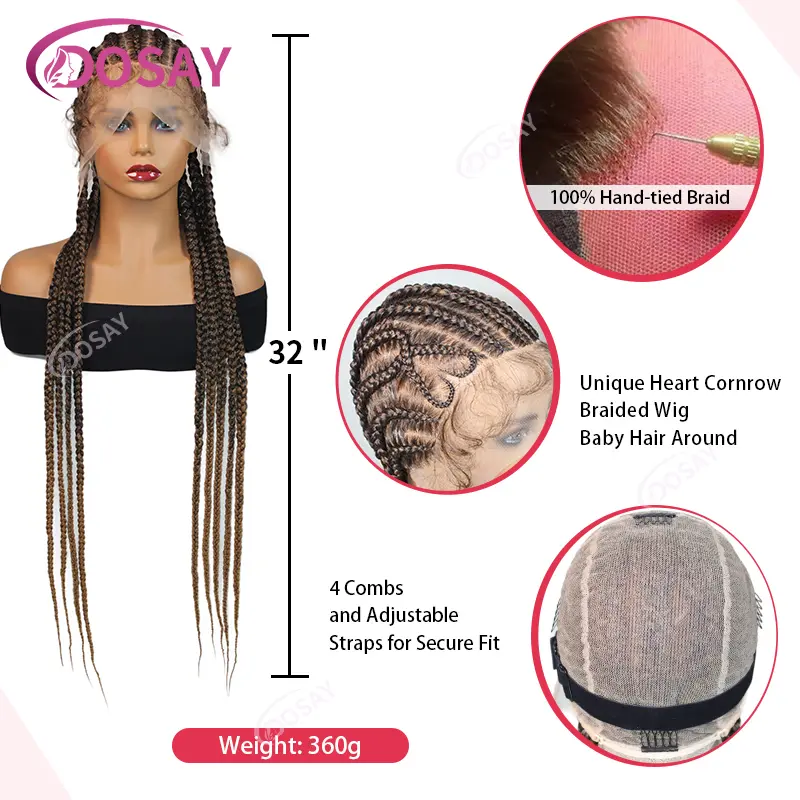 Full Lace Heart Cornrow Braided Wigs Synthetic Knotless Box Braids Wig for Women Style Braided Wig for Daily Use