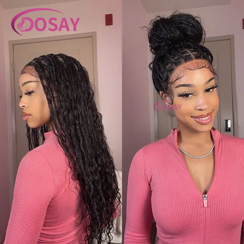 32" Bohemia Knotless Box Braided Wigs with Baby Hair Synthetic Wigs for Black Women Goddess Braid Wig Synthetic Boho Braid Wigs