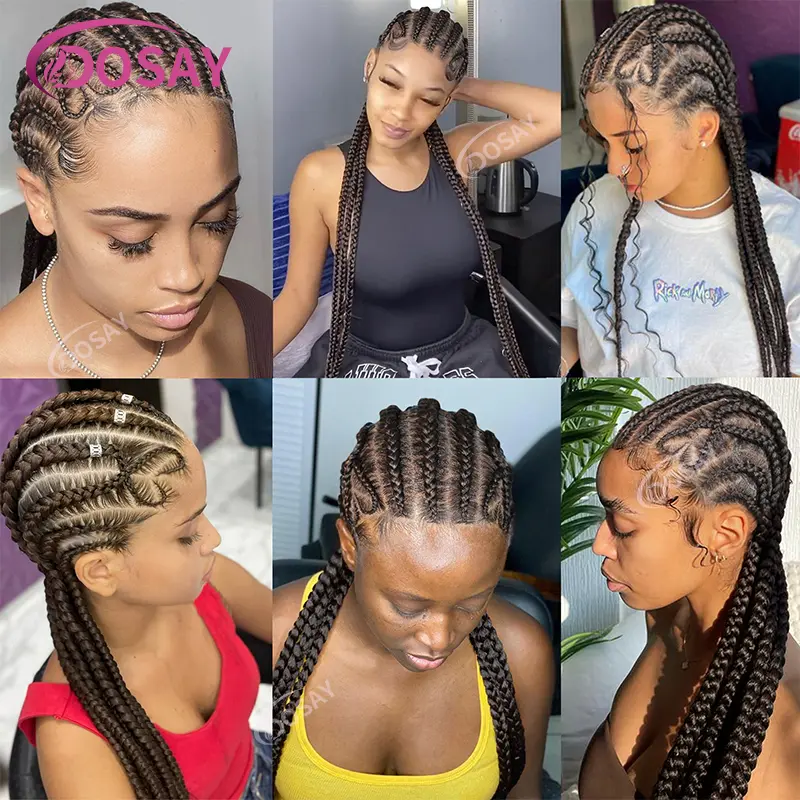 Full Lace Heart Cornrow Braided Wigs Synthetic Knotless Box Braids Wig for Women Style Braided Wig for Daily Use