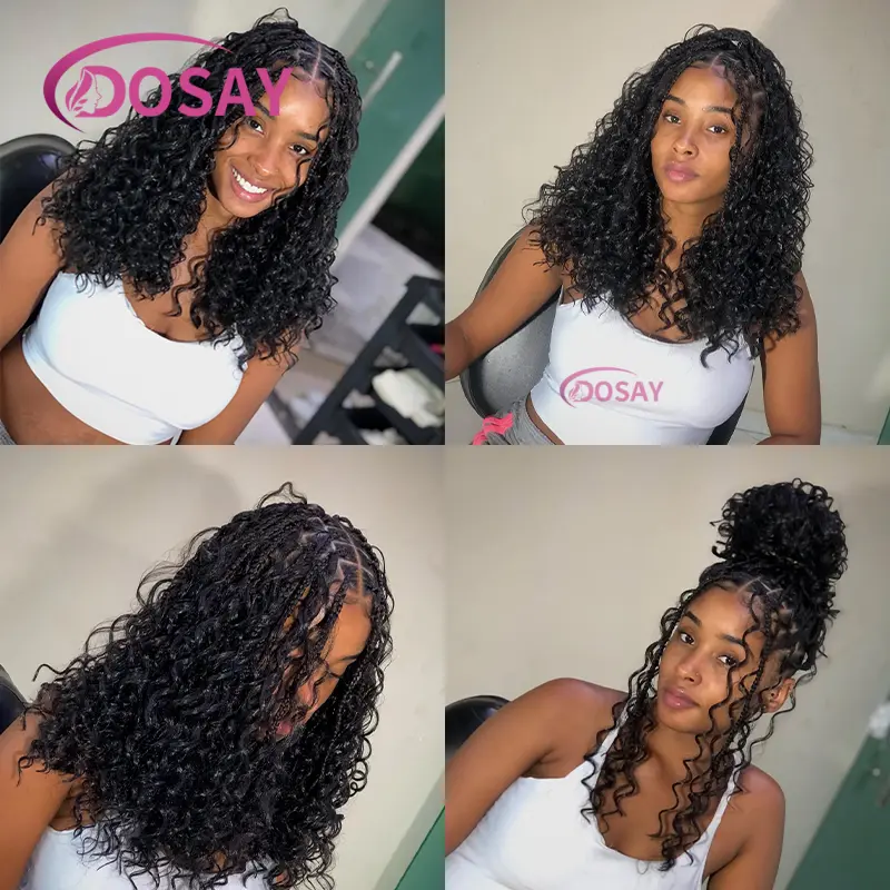 12" Short Boho Knotless Box Braided Wigs For Black Women Full Lace Front Wig With Baby Hair Braided African Wig Synthetic Wigs