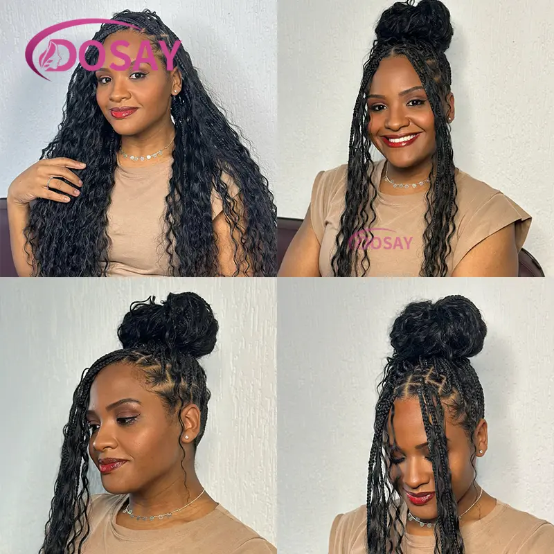 32" Bohemia Knotless Box Braided Wigs with Baby Hair Synthetic Wigs for Black Women Goddess Braid Wig Synthetic Boho Braid Wigs