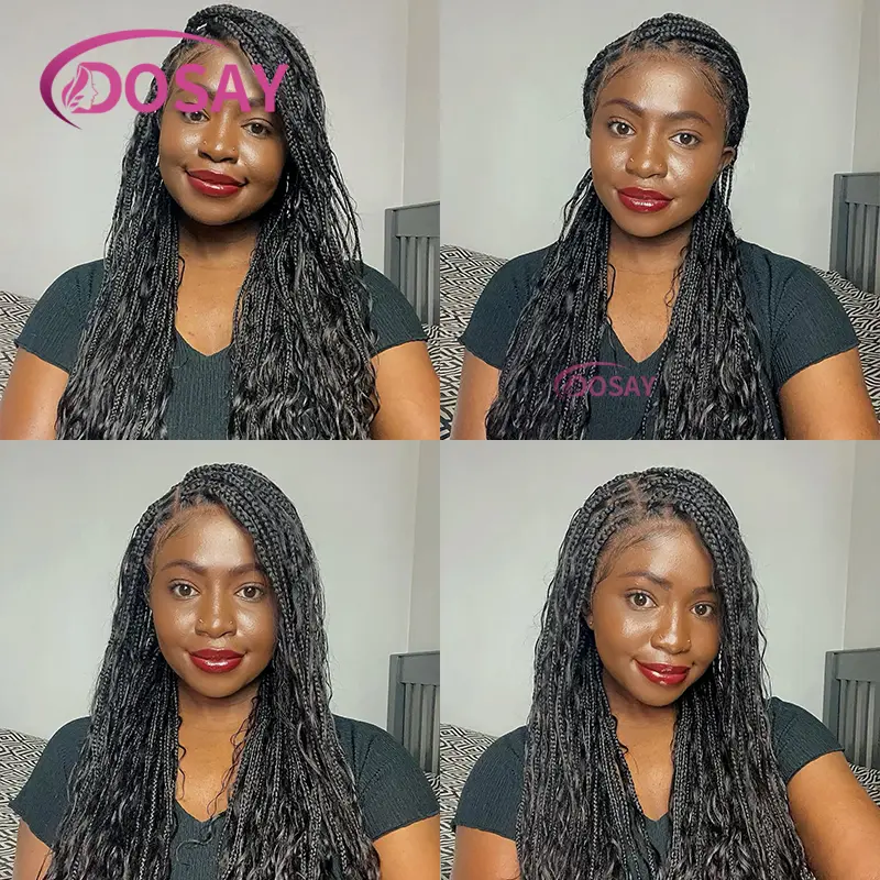 32" Bohemia Knotless Box Braided Wigs with Baby Hair Synthetic Wigs for Black Women Goddess Braid Wig Synthetic Boho Braid Wigs