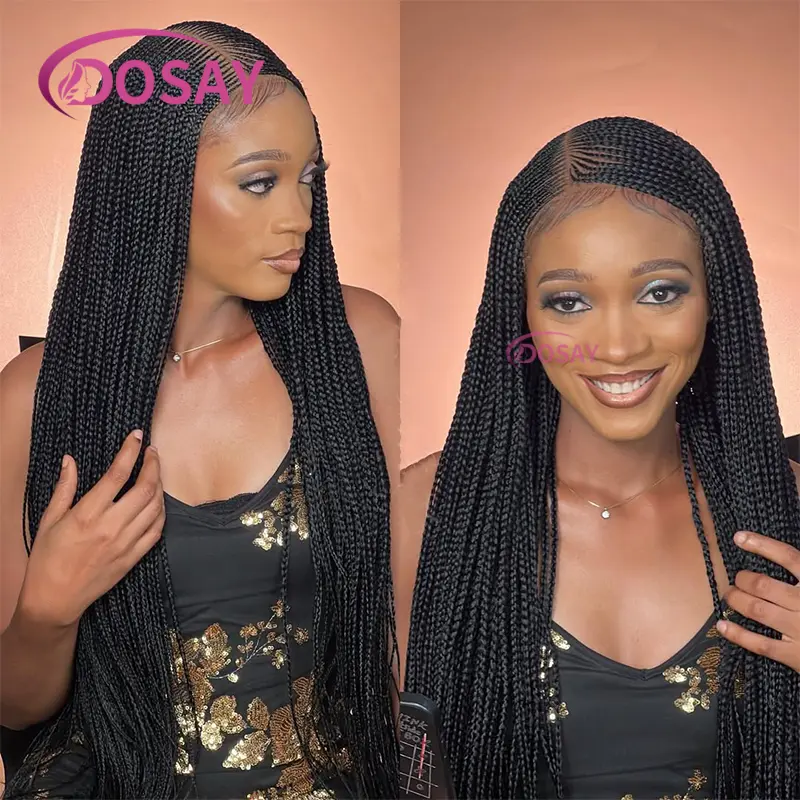 36" Side Part Braid Hair Synthetic Cornrow Braided Wigs For Black Women Knotless Box Full Lace Braided Wig With Baby Hair