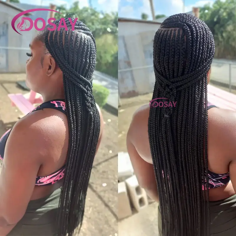 36" Side Part Braid Hair Synthetic Cornrow Braided Wigs For Black Women Knotless Box Full Lace Braided Wig With Baby Hair