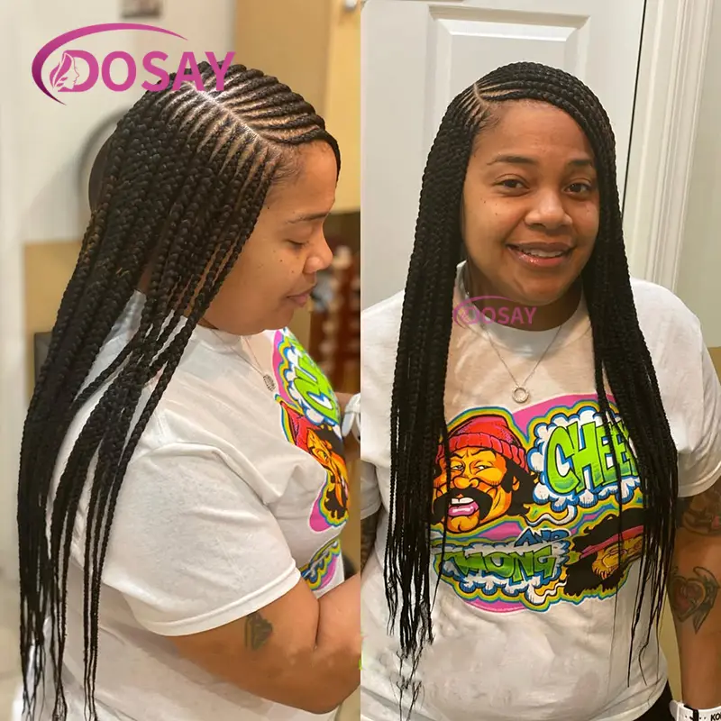 36" Side Part Braid Hair Synthetic Cornrow Braided Wigs For Black Women Knotless Box Full Lace Braided Wig With Baby Hair