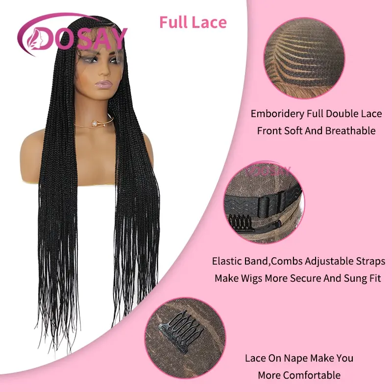 36" Side Part Braid Hair Synthetic Cornrow Braided Wigs For Black Women Knotless Box Full Lace Braided Wig With Baby Hair