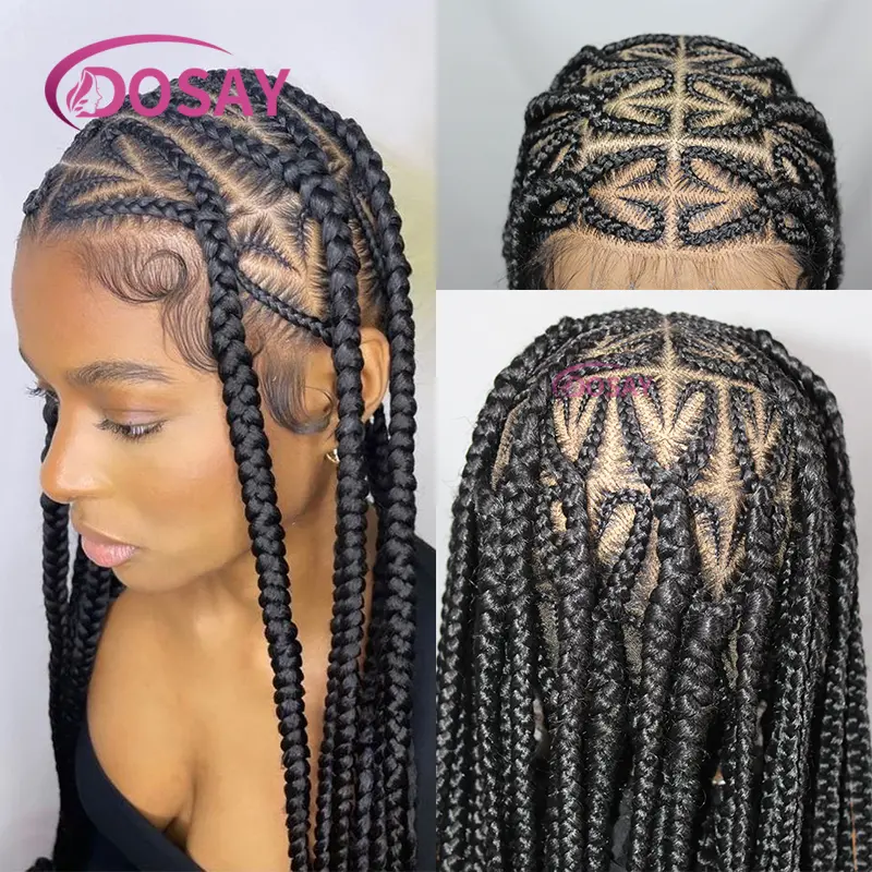 On Sale Heart Shaped Braids Wigs 36 Inch Synthetic Box Braids Lace Wigs Cornrow Braids Lace Front Wigs For Black Women Clearance