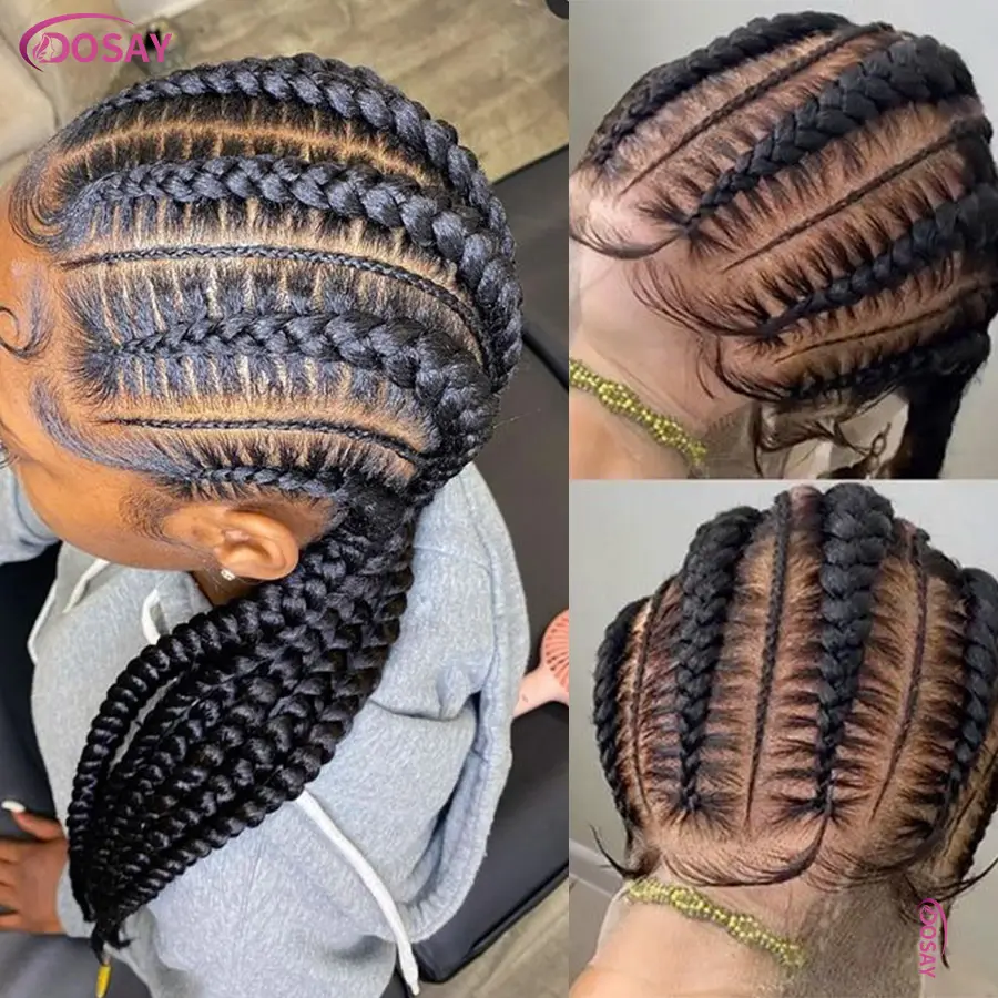 Jumbo Cornrow Braided Wigs Synthetic Full Lace Braided Lace Wigs Goddess Knotless Box Braids Wig For Black Women With Baby Hair