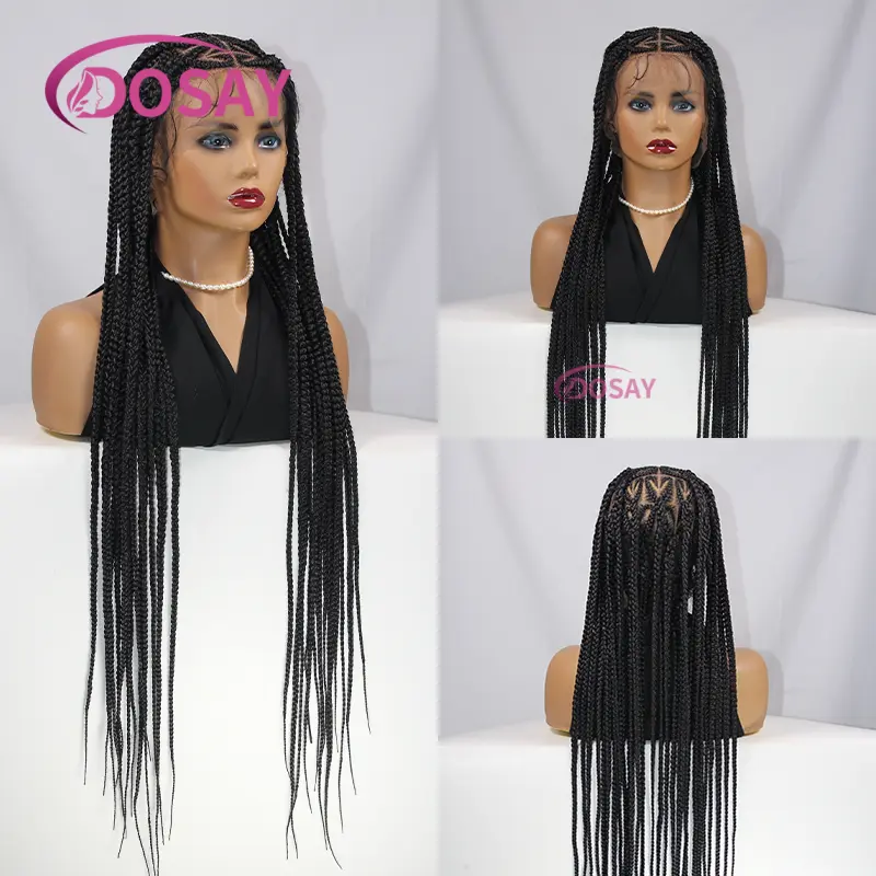 On Sale Heart Shaped Braids Wigs 36 Inch Synthetic Box Braids Lace Wigs Cornrow Braids Lace Front Wigs For Black Women Clearance