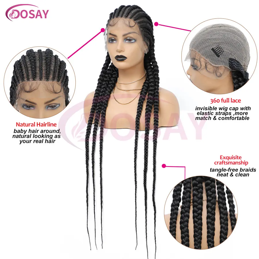 Jumbo Cornrow Braided Wigs Synthetic Full Lace Braided Lace Wigs Goddess Knotless Box Braids Wig For Black Women With Baby Hair