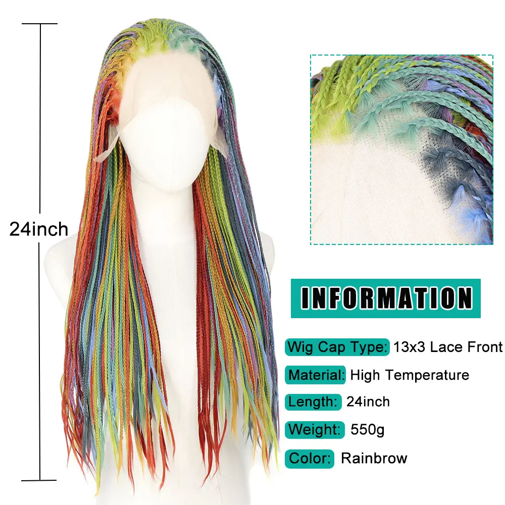 26Inch Rainbrow Box Braided Wig Highlight Knotless 13x3 Lace Front Wig Goddess Box Braid Colored Braided Wig for Women