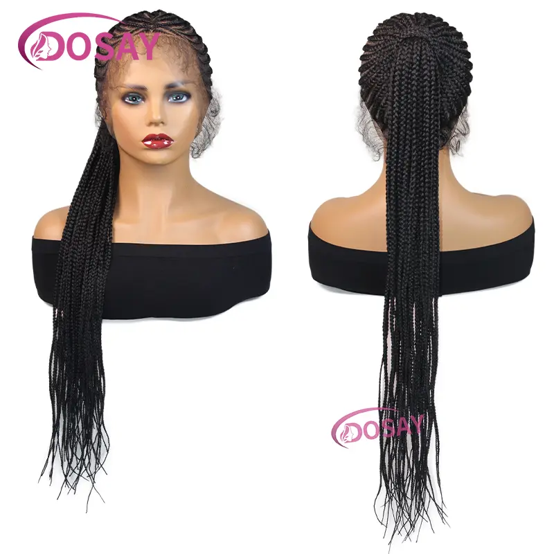 36" Synthetic Updo Braided Wigs Lightweight Full Lace Wig Knotless Ponytail Box Braids Wig For Women With Baby Hair Braid Wig