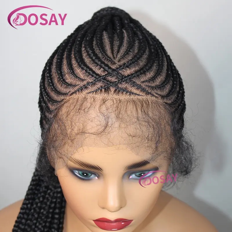 36" Synthetic Updo Braided Wigs Lightweight Full Lace Wig Knotless Ponytail Box Braids Wig For Women With Baby Hair Braid Wig