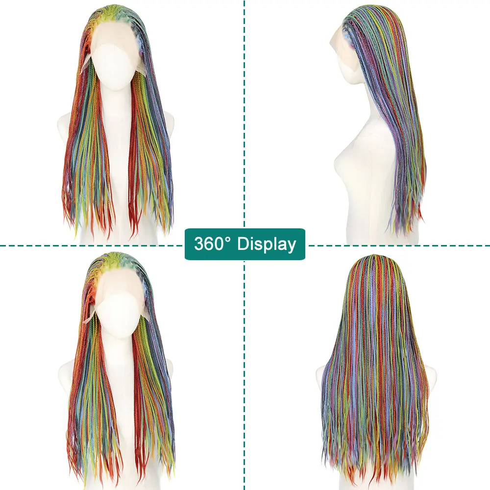 26Inch Rainbrow Box Braided Wig Highlight Knotless 13x3 Lace Front Wig Goddess Box Braid Colored Braided Wig for Women