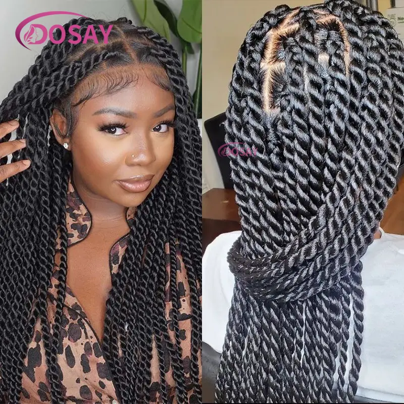 36" Senegalese Twist Wig Synthetic Braided Wig for Women Full Lace Front Braided Wig with Baby hair Knotless Box Braided Wig