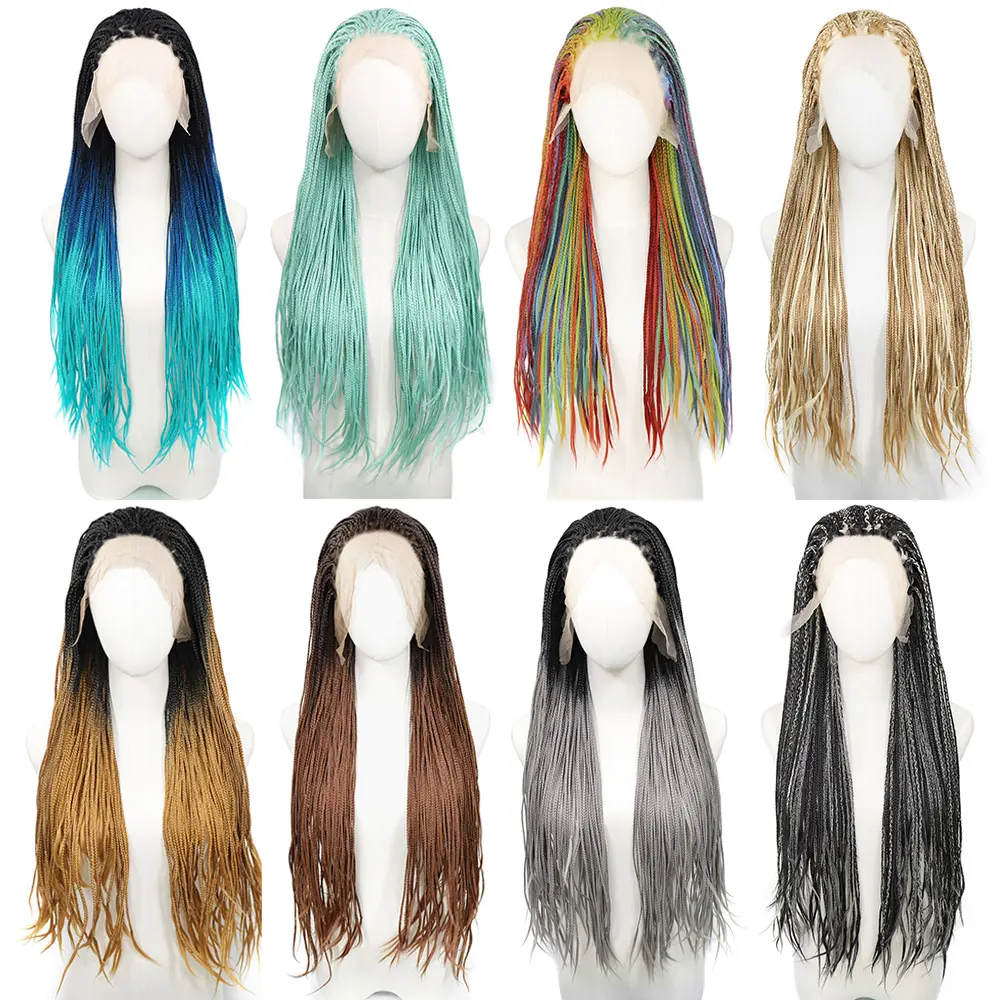 26Inch Rainbrow Box Braided Wig Highlight Knotless 13x3 Lace Front Wig Goddess Box Braid Colored Braided Wig for Women