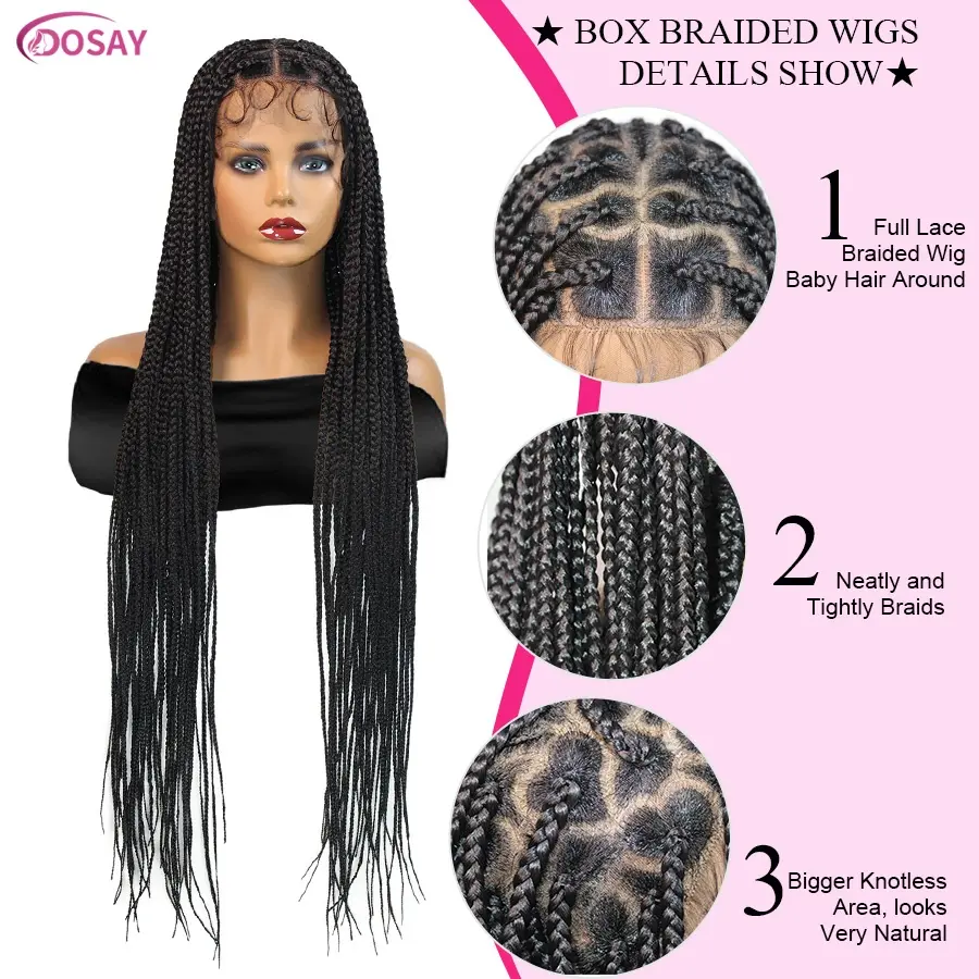 Fulani Full Lace Cornrow Braided Wigs For Black Women Handmade Synthetic Braided Wig With Baby Hair Heart Knotless Box Braid Wig