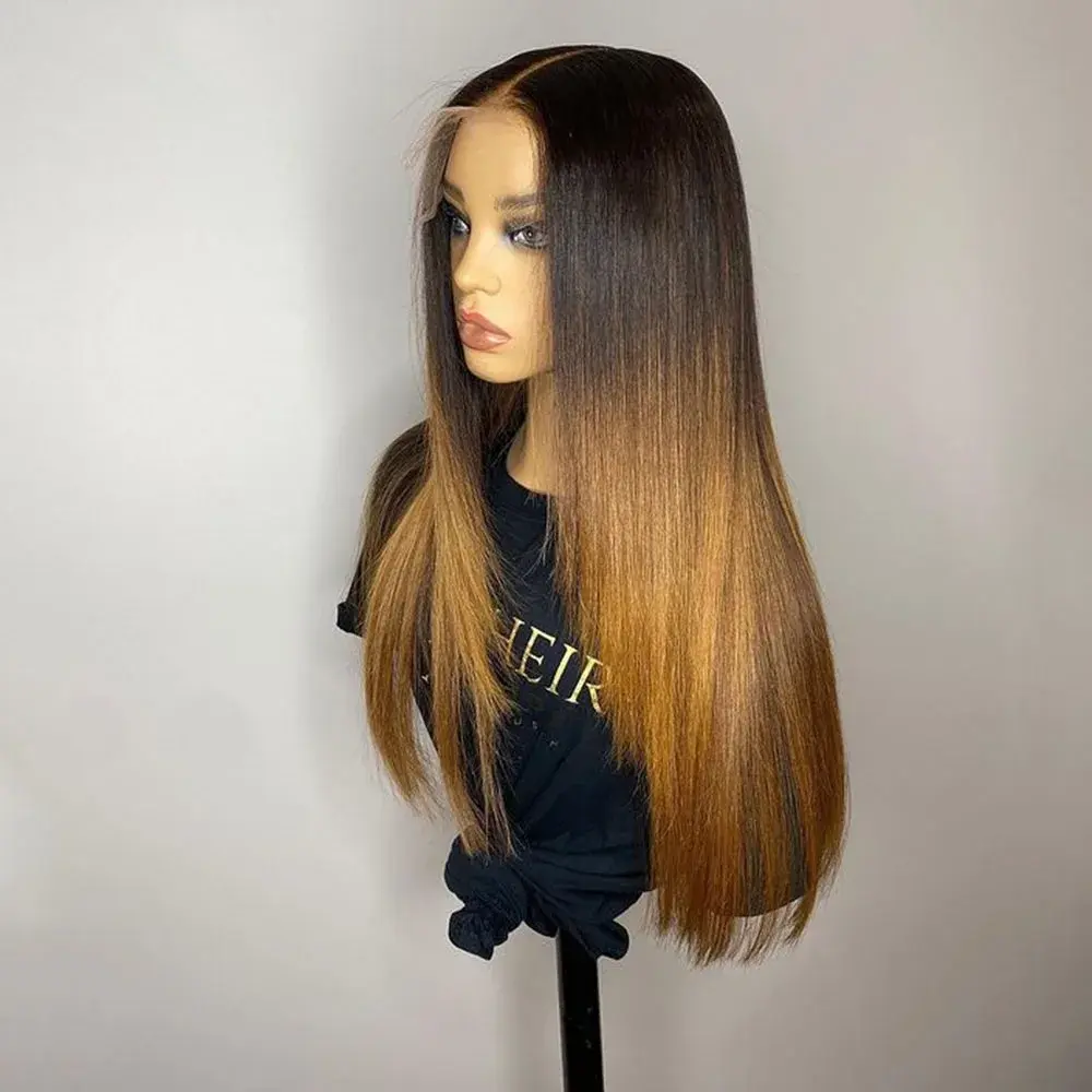 Ombre Blonde 26 inch 180Density Soft Long Silky Straight Lace Front Wig For Women With BabyHair Preplucked Natural Hairline