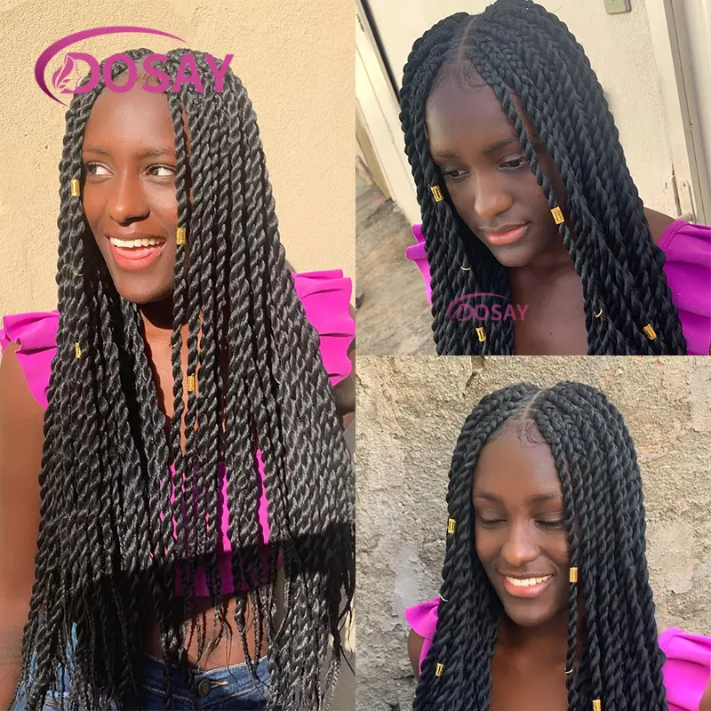 36" Senegalese Twist Wig Synthetic Braided Wig for Women Full Lace Front Braided Wig with Baby hair Knotless Box Braided Wig