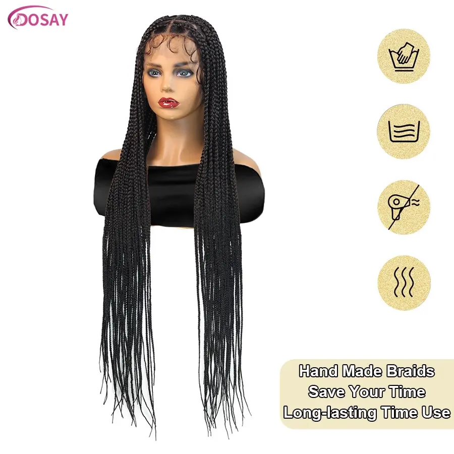 Fulani Full Lace Cornrow Braided Wigs For Black Women Handmade Synthetic Braided Wig With Baby Hair Heart Knotless Box Braid Wig